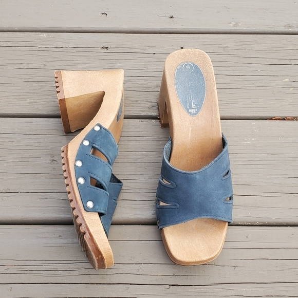 Vintage 90s y2k Bratz Blue Suede Leather Chunky Heel Lug Sole Platform Sandals 9 - Picture 2 of 8